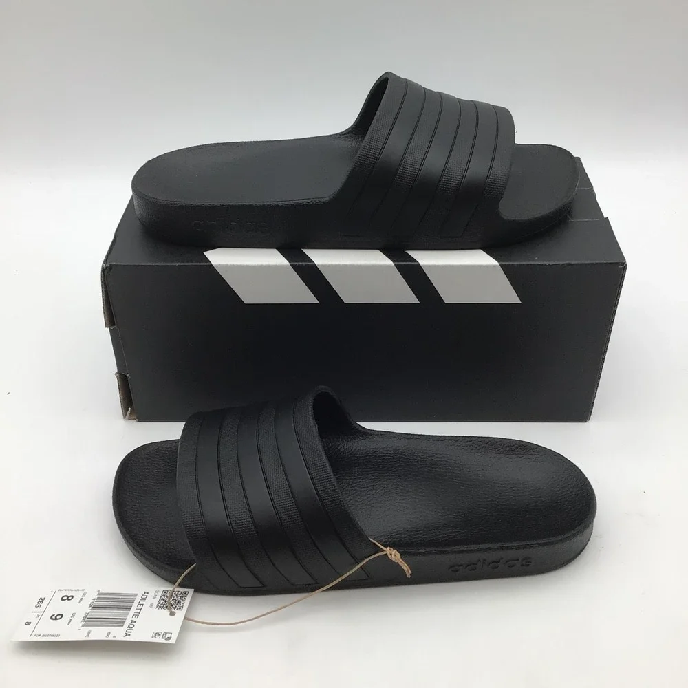 Adidas Adilette‎ Aqua Slides Mens Size 8 Core Black Slide Sandals F35550 NEW
